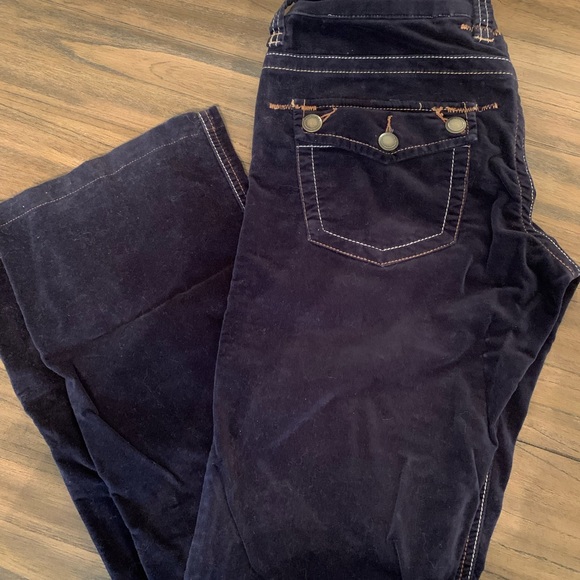 Navy Velvet Bootcut Low Waisted Pants - Picture 2 of 6